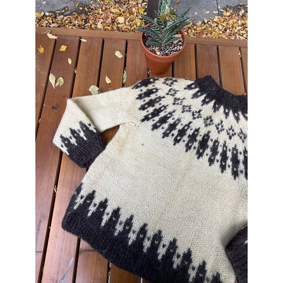 70s Cardigan Sweater Wool Mohair Ivory Brown Nordic Islandic 1970s Fair Isle - Picture 16 of 16